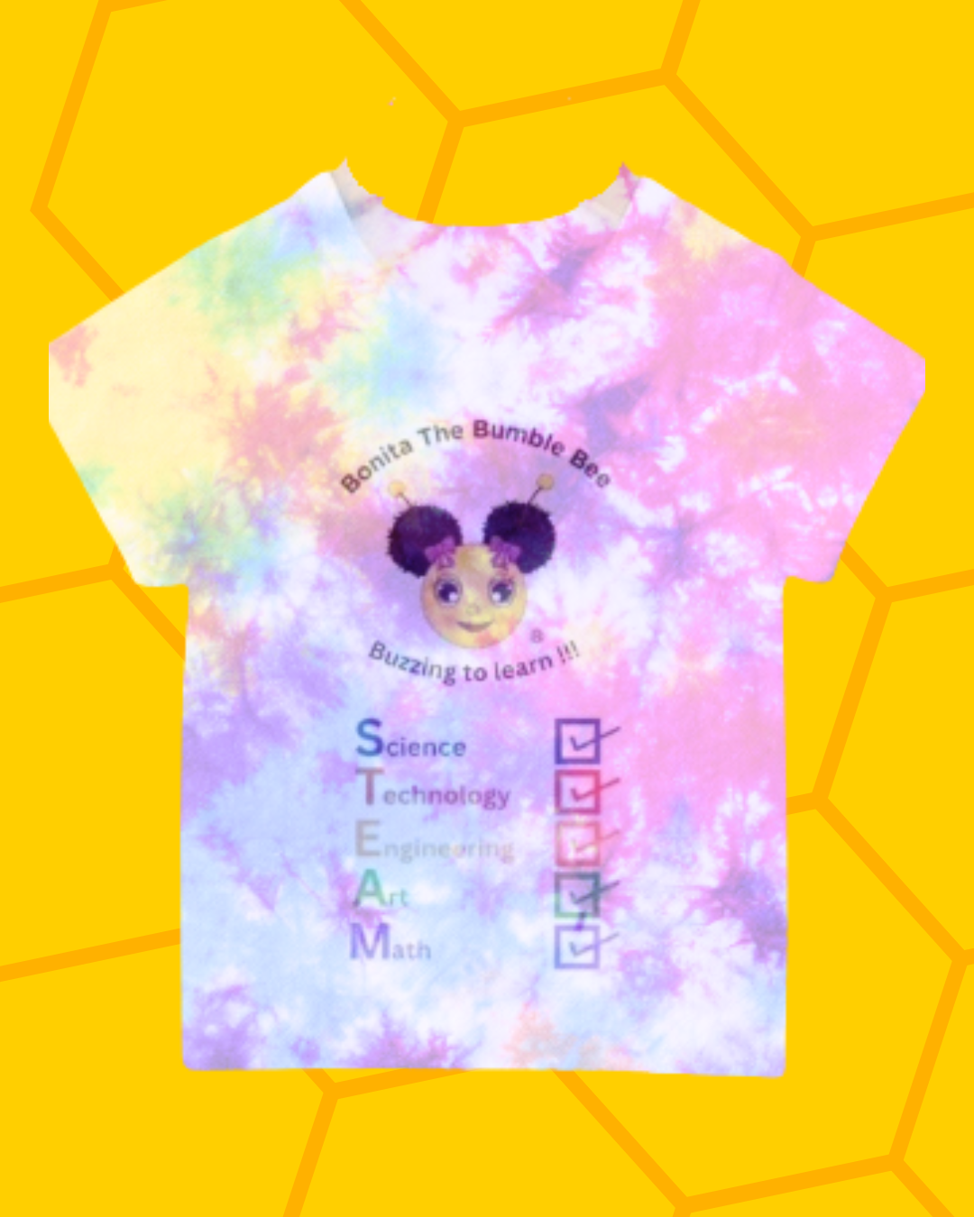 Tie Dyed Bonita The Bumble Bee's Children's Screen Print S.T.E.A.M. T-Shirt