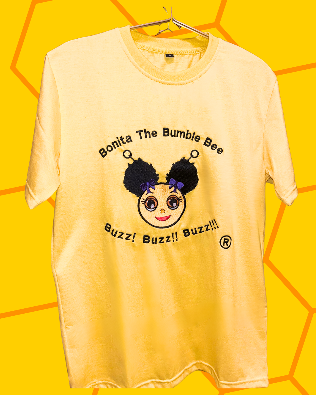Bonita The Bumble Bee's Adult Yellow Embroidered T-shirt